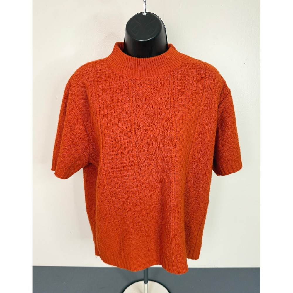 Towncraft Women's Mock Neck Short Sleeve Sweater Orange Size Large 90s Retro
